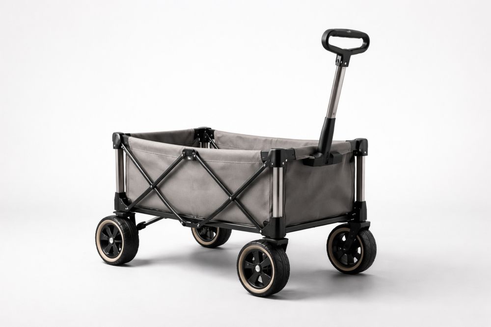 Collapsible Steel and Polyester Utility Wagon Gray 90cm x 48cm x 55cm-Calmorano