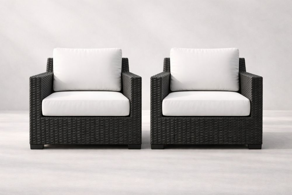 Outdoor Armchair Set of 2 Wicker Frame with Polyester Cushions Black/White-Calmorano