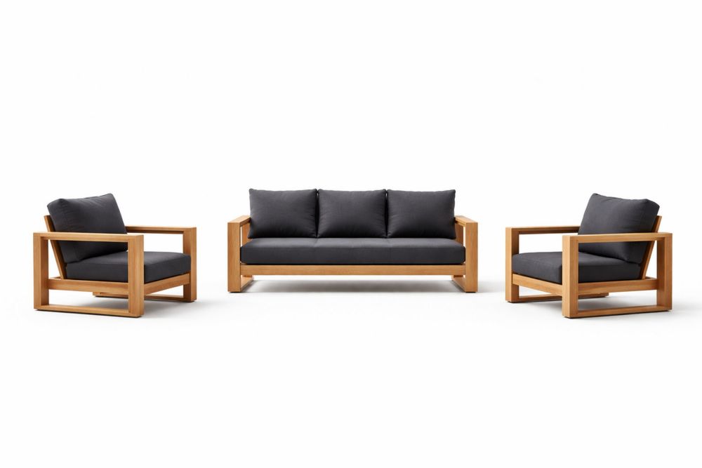 Outdoor Teak Wood Lounge Sofa Set with Cushions-Calmorano
