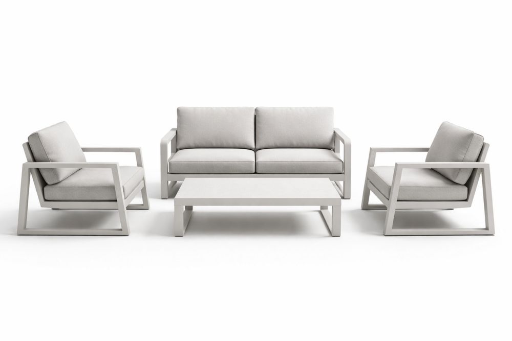 Outdoor Patio Furniture Set with Aluminum Frame and Light Gray Fabric Cushions-Calmorano