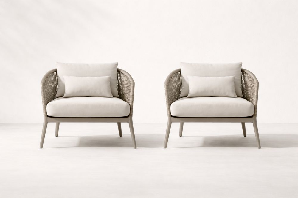 Outdoor Armchair Set with Cushions Wicker and Fabric Beige-Calmorano