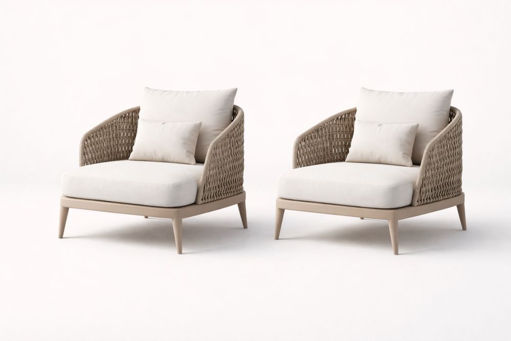 Outdoor Armchair Set Synthetic Rattan Beige 2 Piece-Calmorano