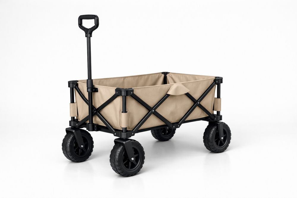 Collapsible Utility Wagon with Steel Frame and Polyester Fabric Beige-Calmorano