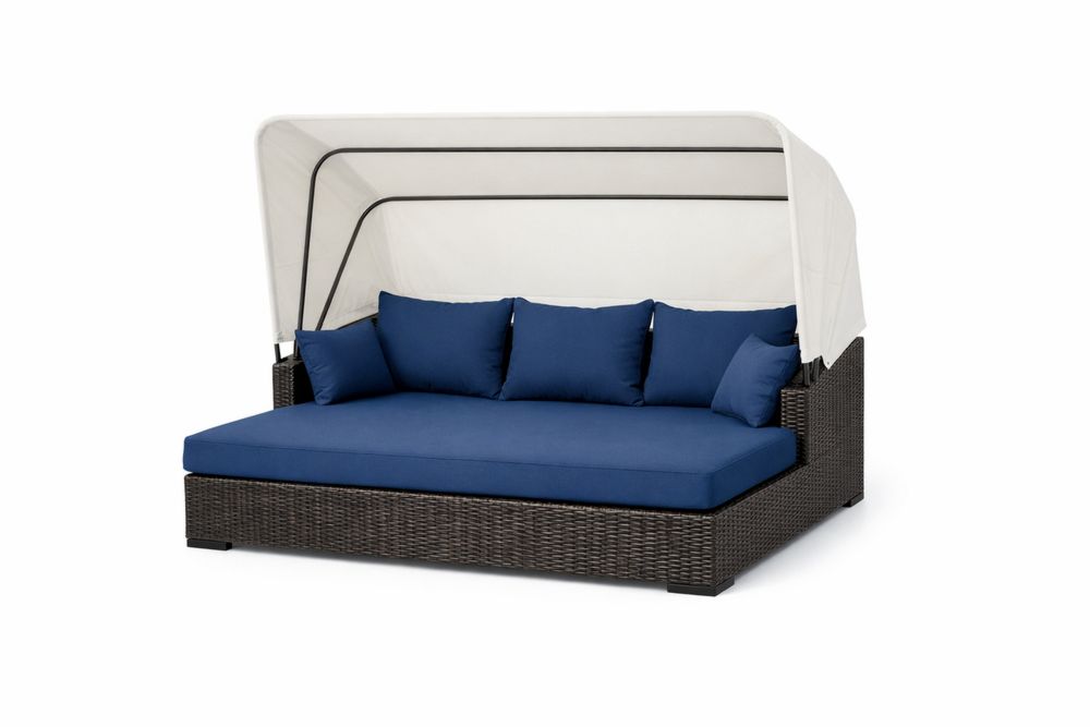 Outdoor Sun Lounger with Canopy and Blue Cushions-Calmorano