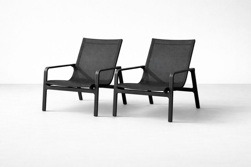 Aluminum Frame Outdoor Lounge Chairs Set with Textilene Fabric Black 2-Piece-Calmorano