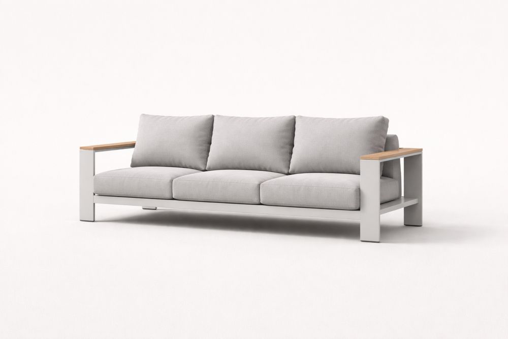 Outdoor Three-Seater Sofa Aluminum Frame Cushion Set Grey-Calmorano