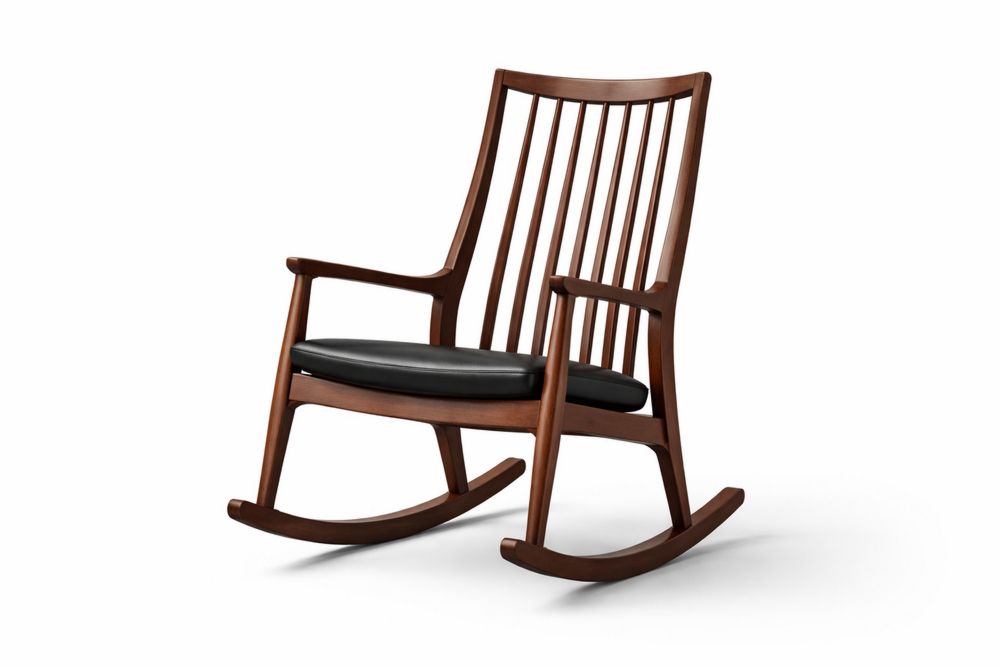 Solid Wood Rocking Chair with Leather Cushion Brown 76cm x 65cm x 100cm-Calmorano