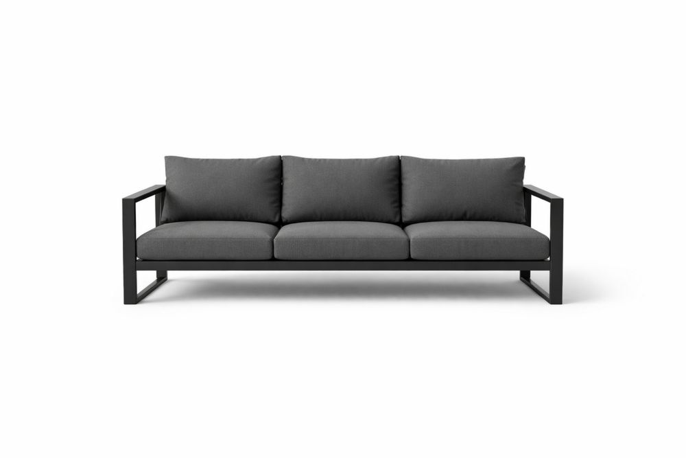 Outdoor Aluminum Frame Sofa with Polyester Cushions Gray-Calmorano