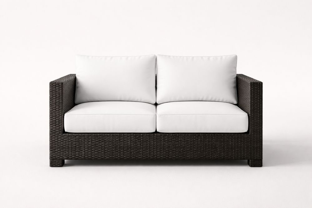 Outdoor Rattan Loveseat with White Cushions 120cm x 75cm x 90cm-Calmorano