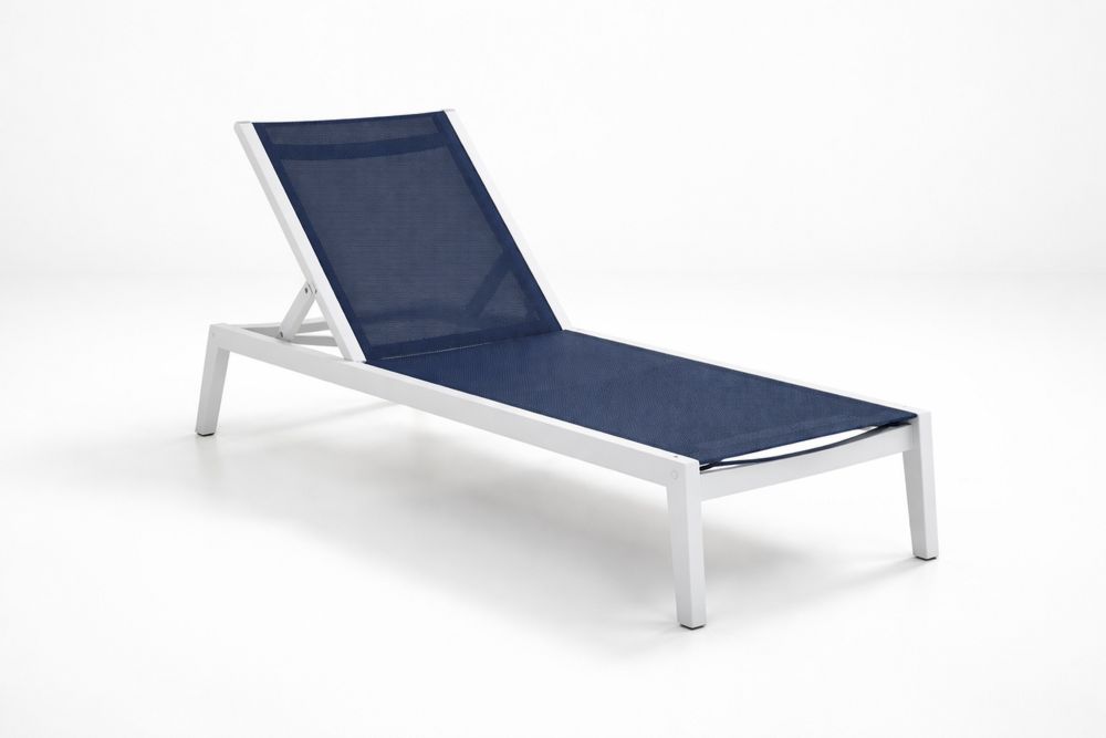 Outdoor Aluminum Sun Lounger with Textilene Mesh Blue Adjustable Backrest-Calmorano