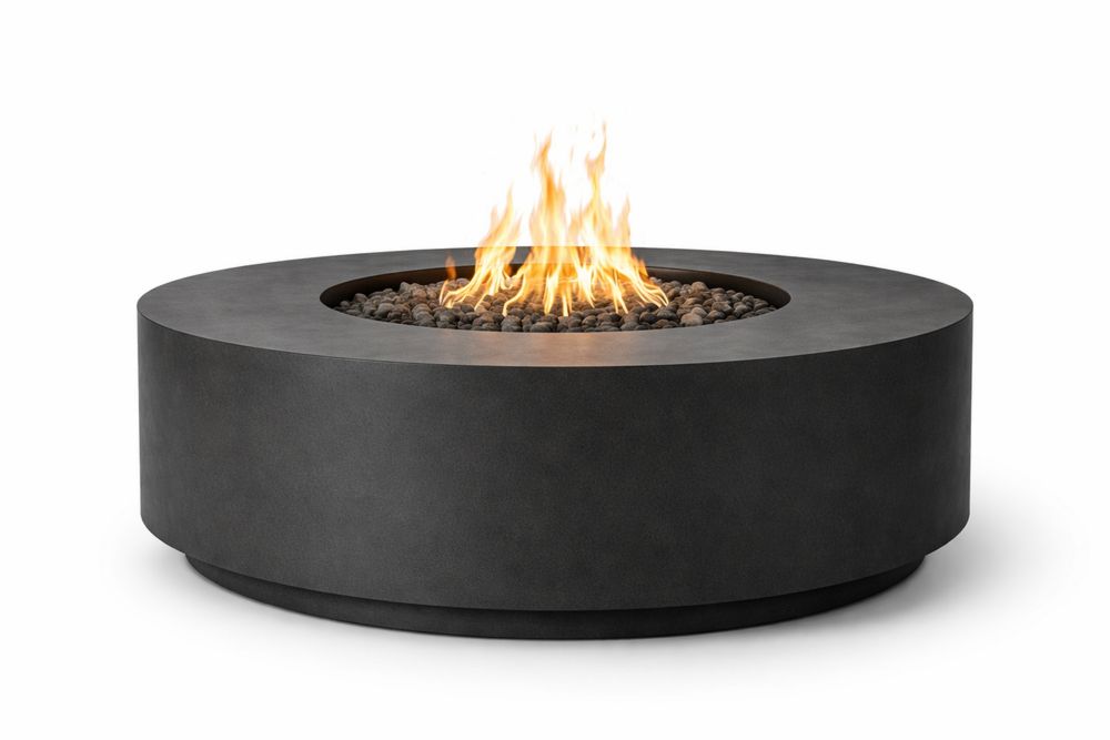 Concrete Round Fire Pit Table with Lava Rock-Calmorano