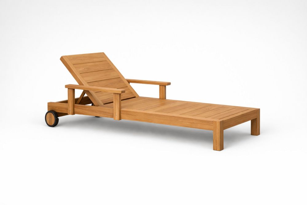 Teak Wood Outdoor Adjustable Chaise Lounge with Wheels-Calmorano