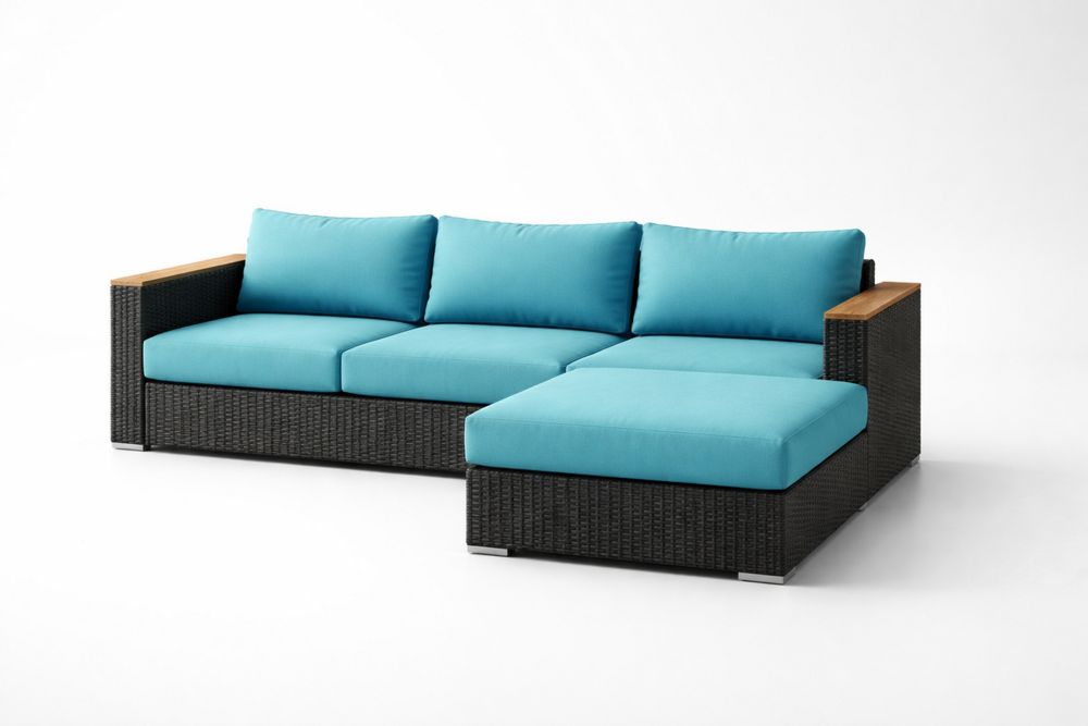 Outdoor Wicker Sectional Sofa with Blue Cushions-Calmorano