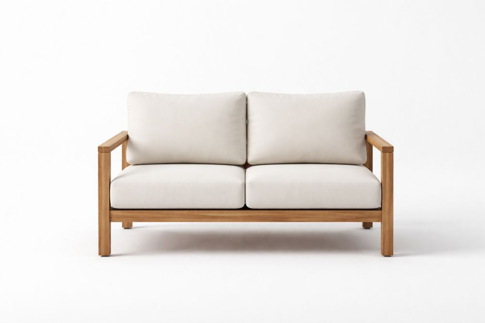 Outdoor Sofa with Solid Teak Frame and Cream Cushions-Calmorano