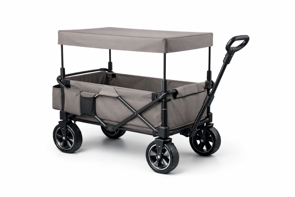 Collapsible Wagon with Canopy and Telescoping Handle Gray 90X50X100 cm-Calmorano