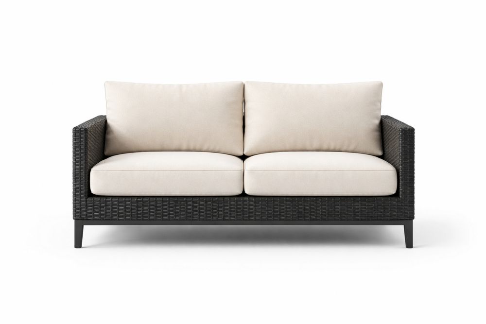 Outdoor Wicker Loveseat with Cushions Steel Frame Beige and Black-Calmorano