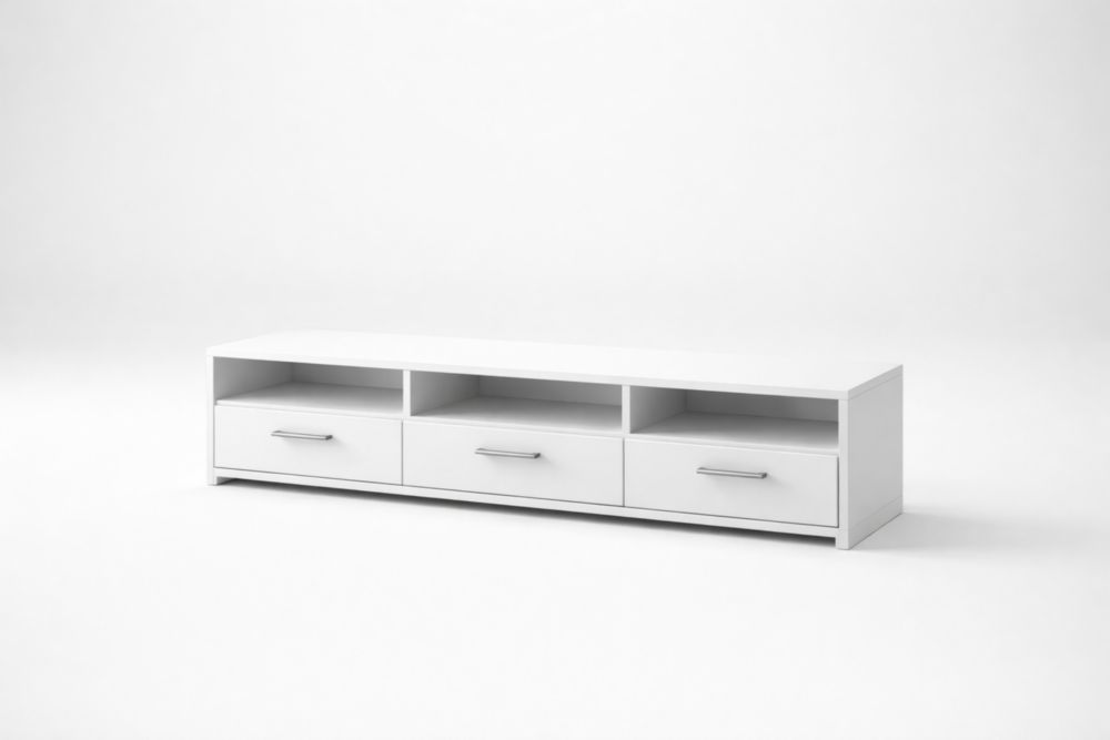 White MDF TV Stand with Drawers and Shelves