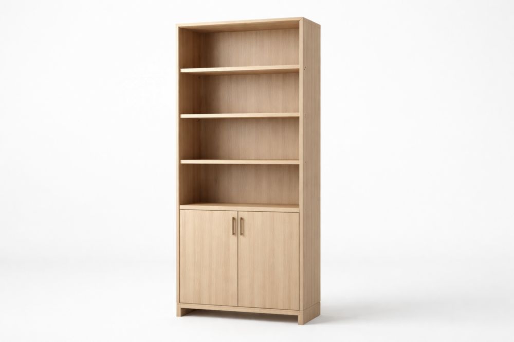 Oak Wooden Bookcase with Cabinet 4 Shelves 180cm Height