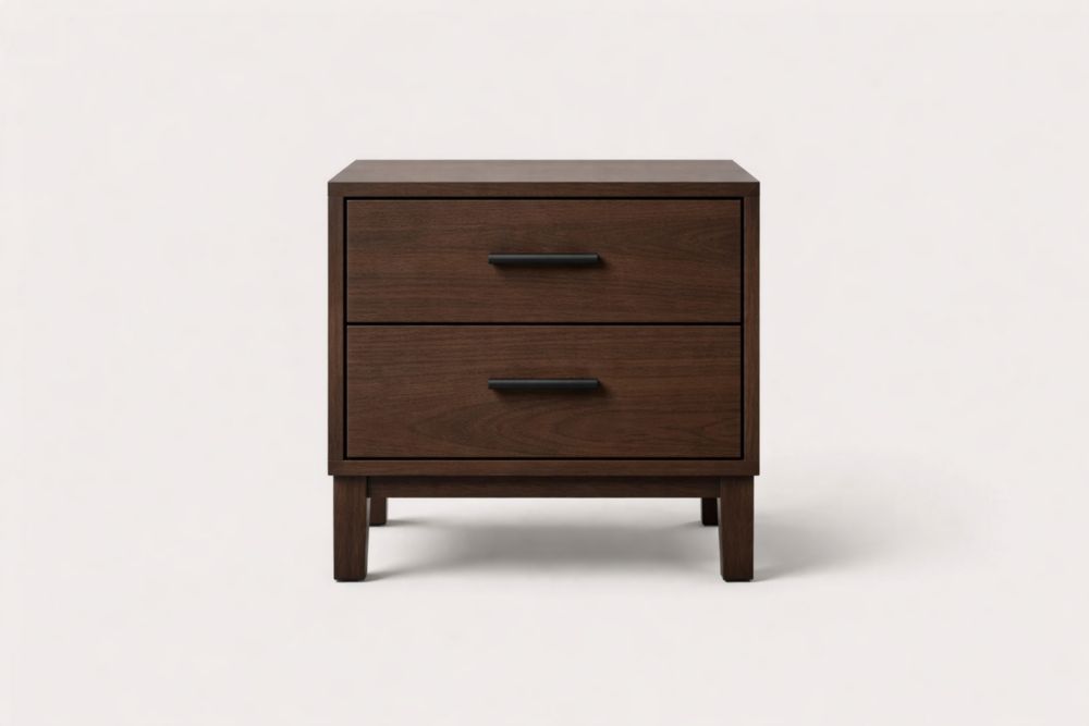 Walnut Wood Nightstand with Two Drawers