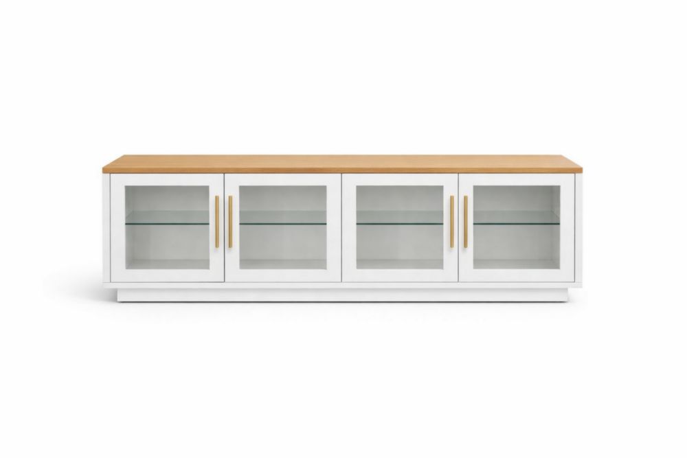Modern TV Stand White MDF and Tempered Glass Lowboard 180cm