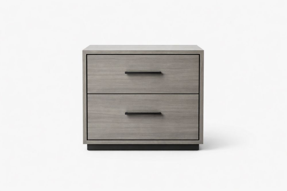 2 Drawer Wooden Nightstand with Metal Handles