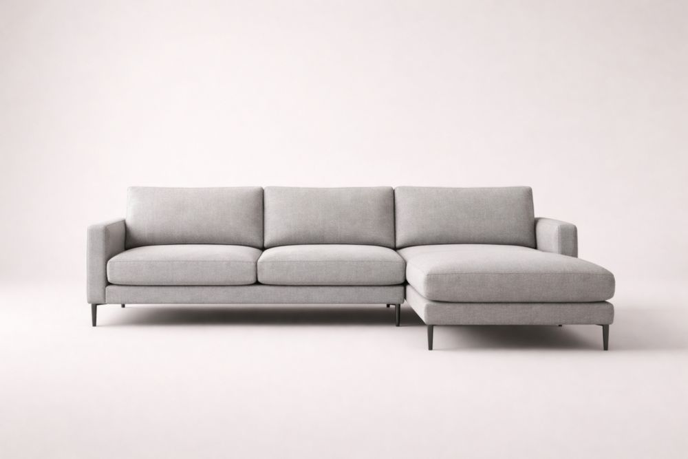 Gray Fabric Sectional Sofa with Chaise and Steel Legs