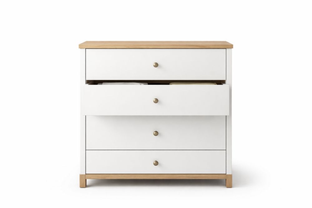 White and Oak Wood 4-Drawer Dresser