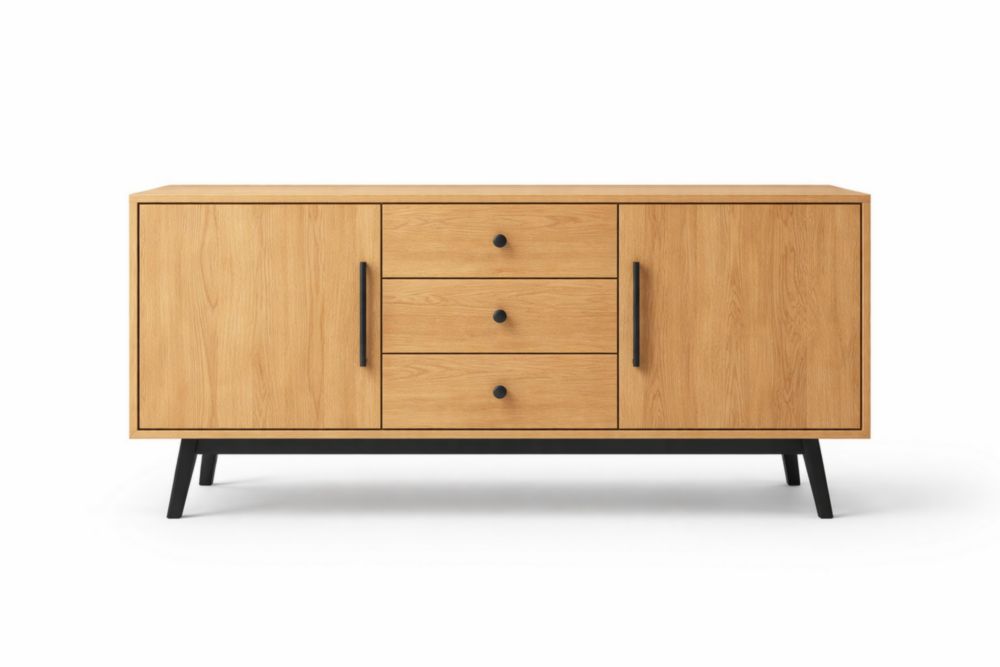 Sideboard Buffet Cabinet Wood Black Metal Legs 120cm Wide