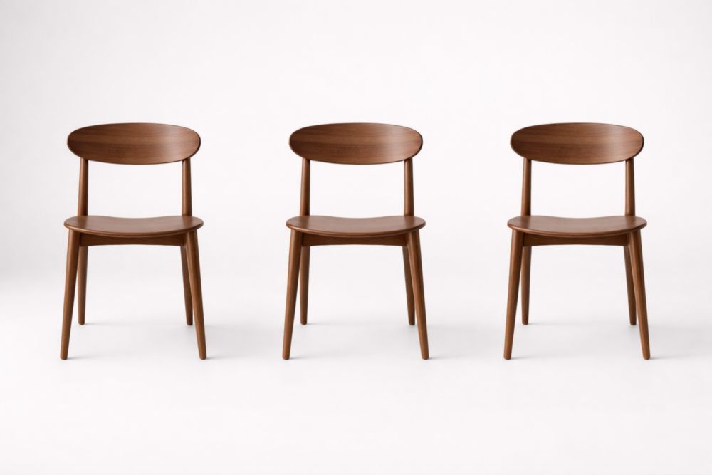 Walnut Finish Wooden Dining Chair Set Oval Backrest 3 Pieces