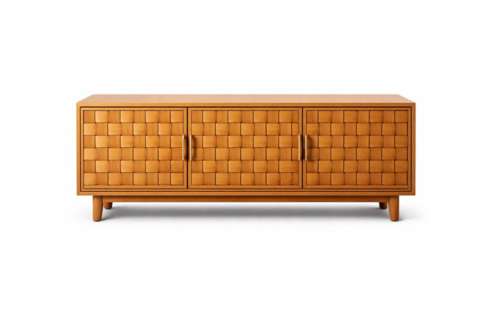 Solid wood woven door panel sideboard