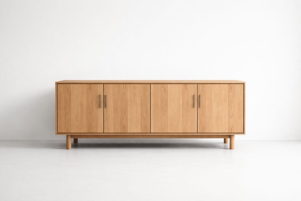 Solid Oak Wood Sideboard with Four Doors