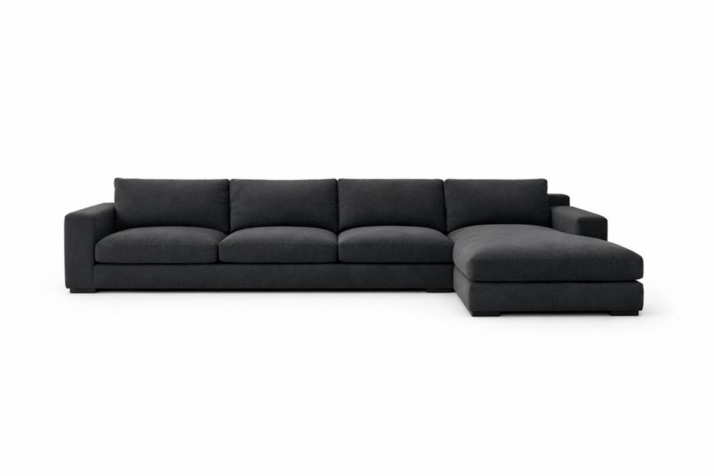 Dark Gray Fabric Sectional Sofa with Right Chaise 340x160x85 cm