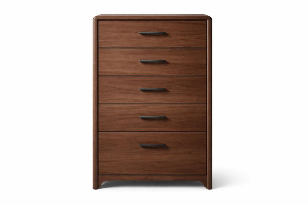 Walnut Wood 5-Drawer Chest with Metal Handles 120cm Height