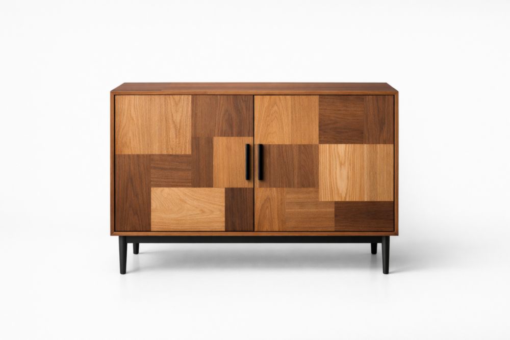 Walnut Veneer Storage Cabinet with Metal Legs 80x40x75cm
