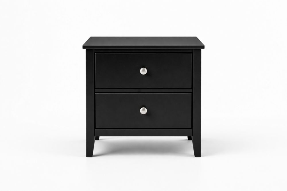 Black MDF Nightstand with Two Drawers