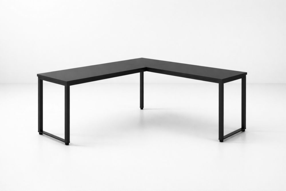 L-Shaped Black MDF and Steel Desk