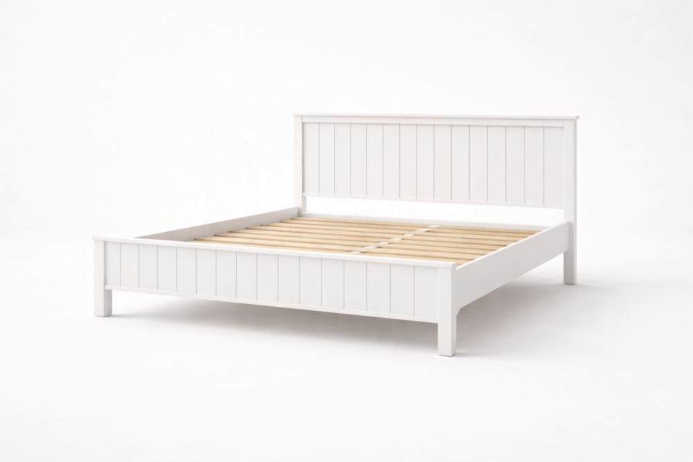 White pine wood bed frame with slatted base