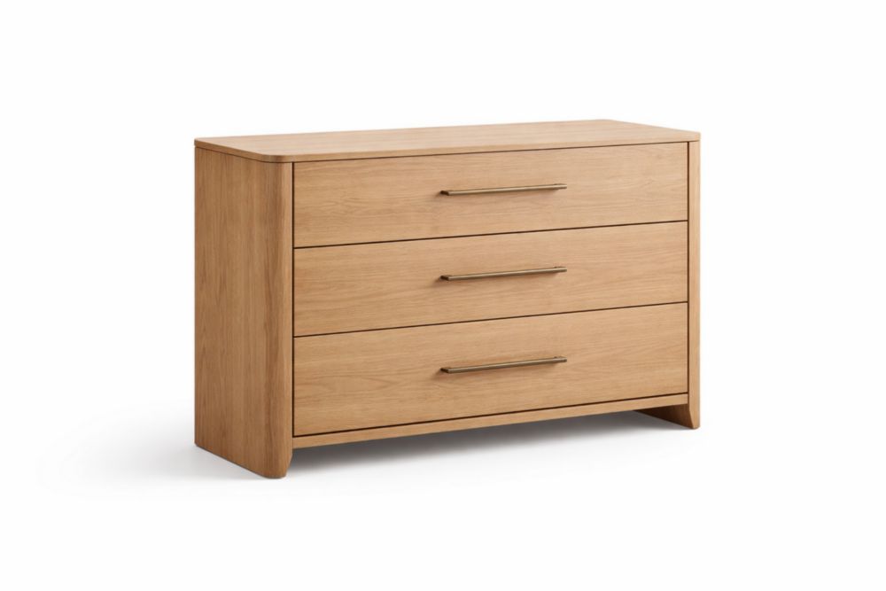 Wood 3-Drawer Dresser Oak Finish Rectangular 120cm x 45cm x 80cm