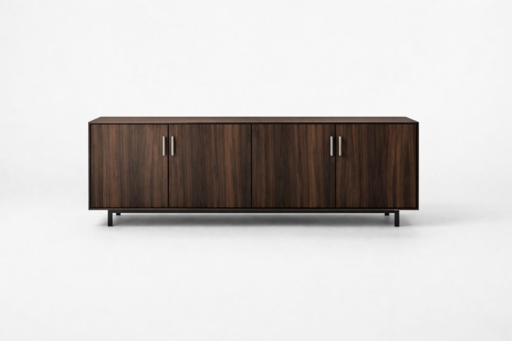 Walnut Veneer Sideboard Cabinet with Metal Handles