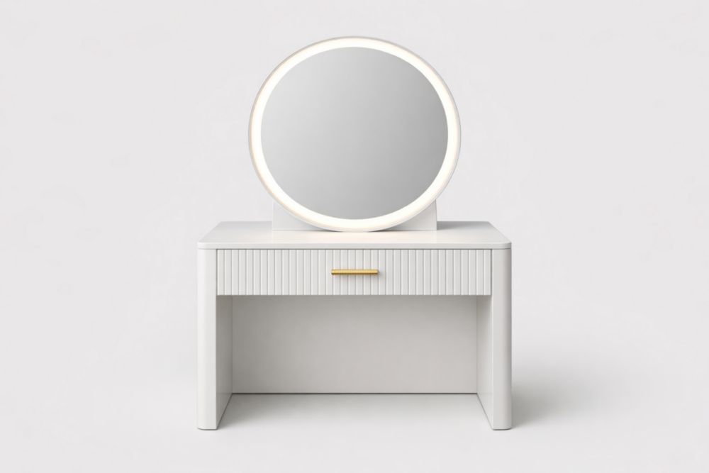 White MDF Dressing Table with LED Round Mirror and Drawer 80cm
