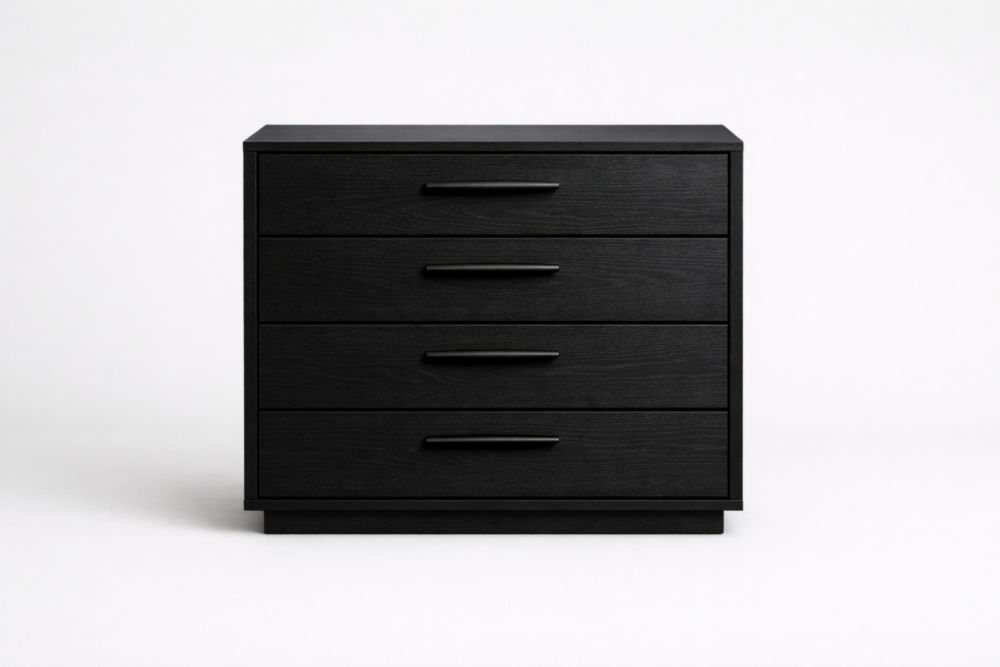Black Wood 4-Drawer Chest 80cm Height