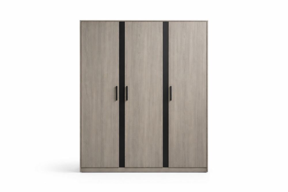 3-Door Wardrobe Ash Wood Veneer with Black Accents
