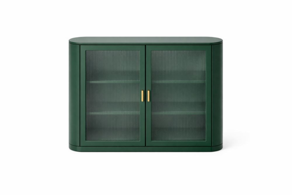 Green Wood and Glass Cabinet with Rounded Edges 120 cm