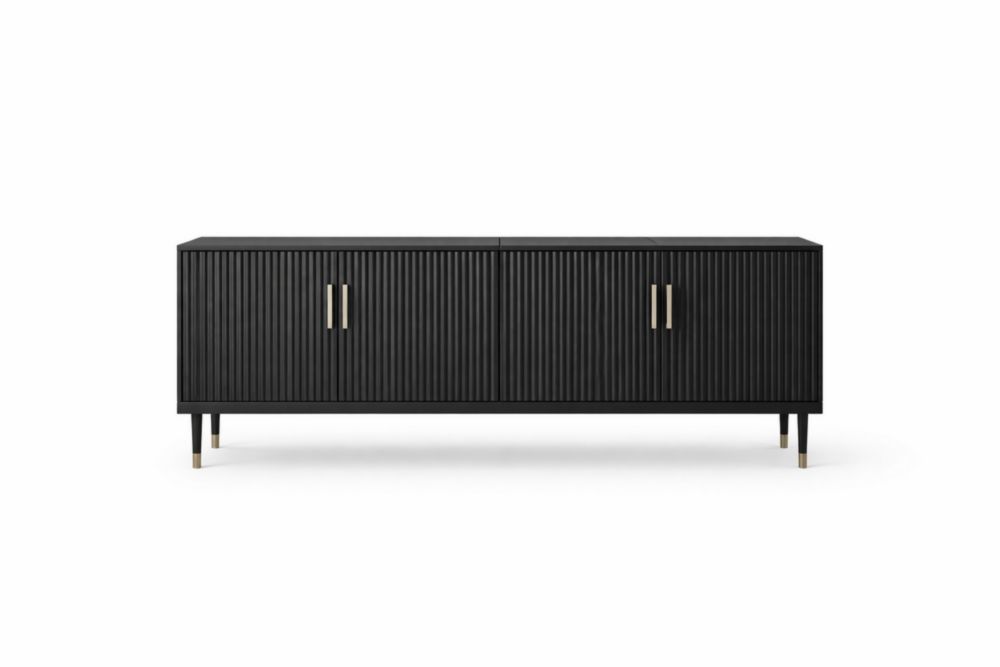 Black Wooden Sideboard with Ribbed Design