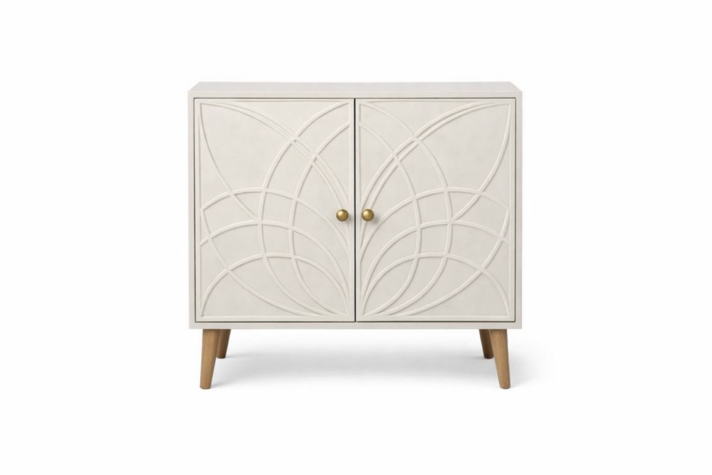 Wood and MDF Storage Cabinet with Decorative Doors