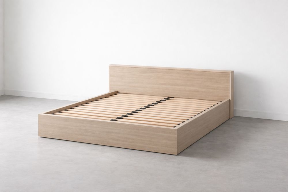 Wood Platform Bed Frame with Oak Veneer King Size