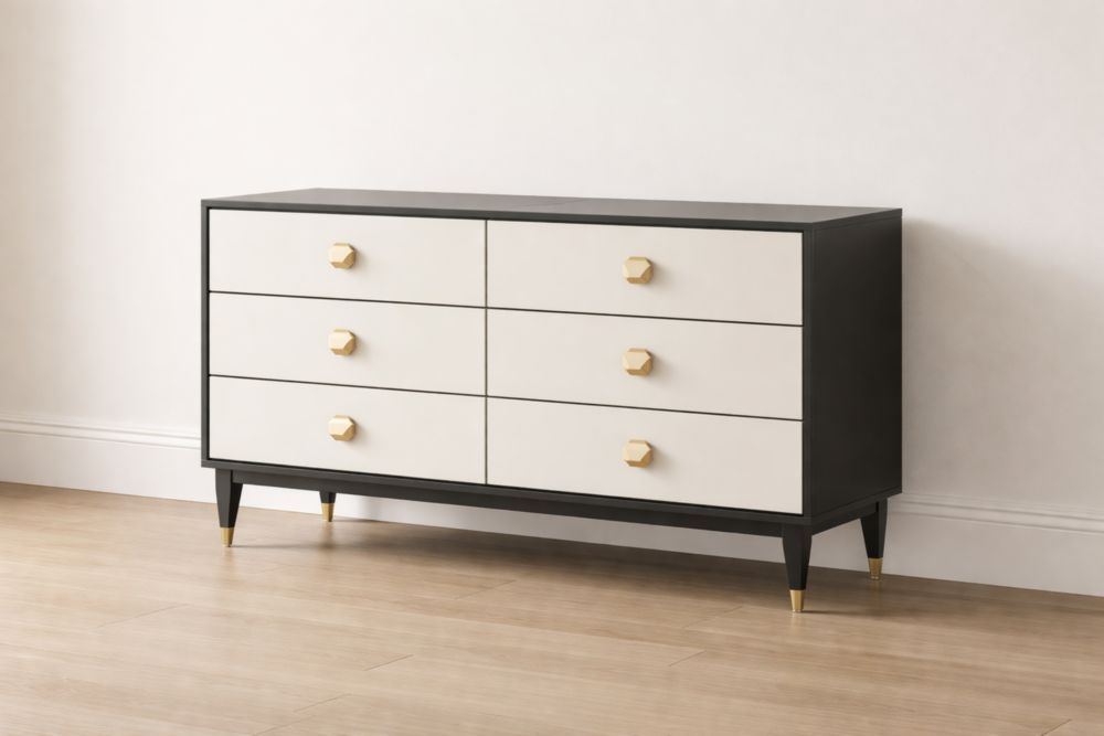 Wooden Dresser with 6 Drawers Black and White MDF 152 cm