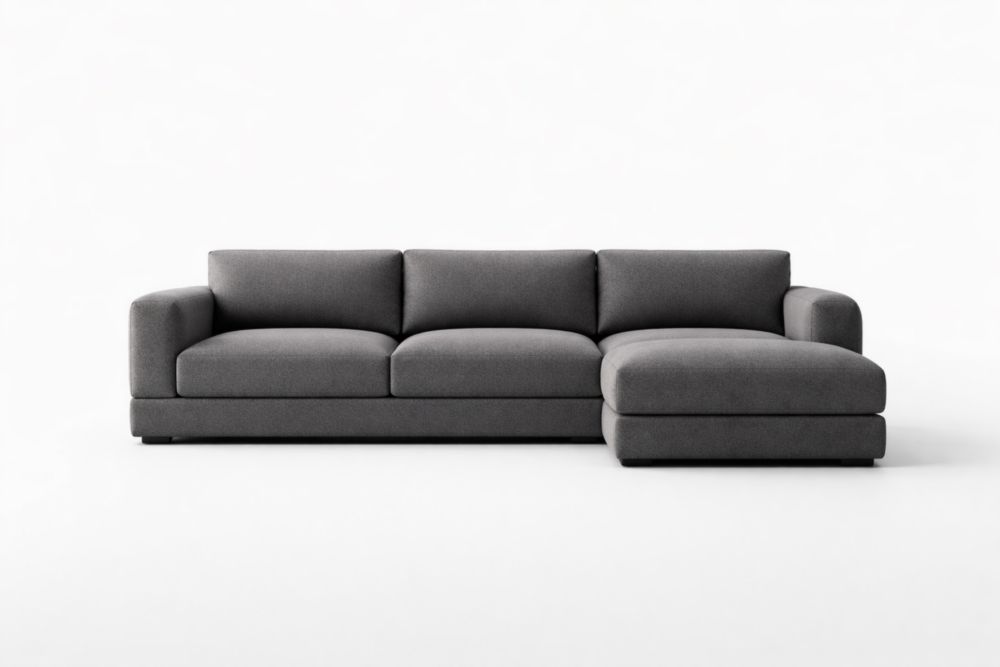 Gray Fabric Sectional Sofa with Solid Wood Frame and Polyester Upholstery