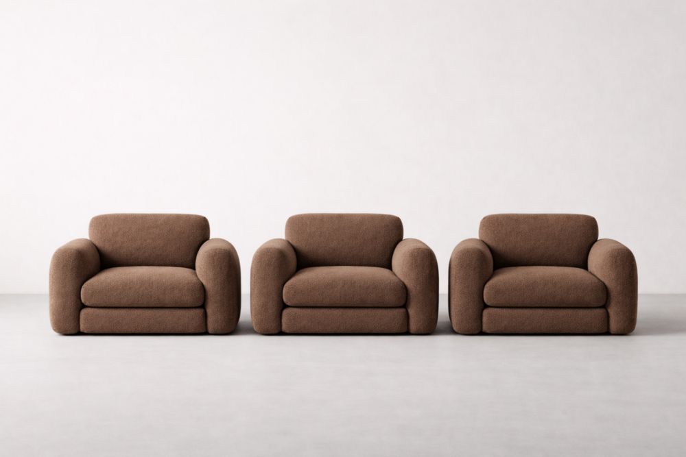 Brown Fabric Armchair Set of 3 with Polyester Upholstery