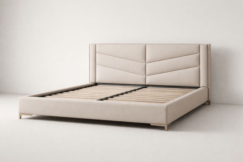 King Size Upholstered Bed Frame Beige Linen